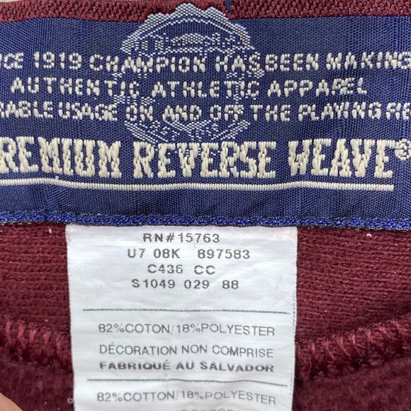 Champion Premium Reverse Weave Sweatshirt Maroon Burgundy Crewneck Mens Large L - Picture 6 of 9